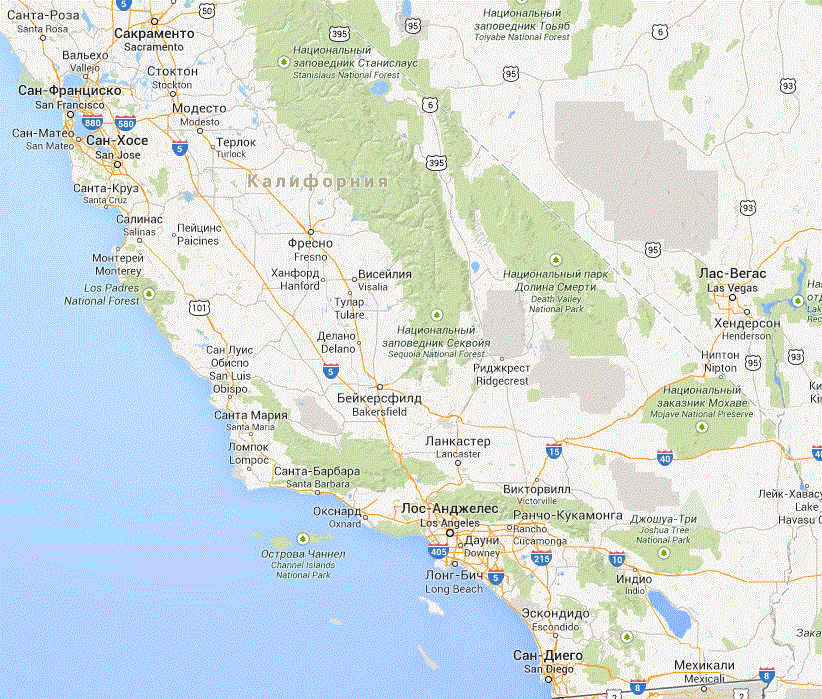 карта Калифорнии с городами